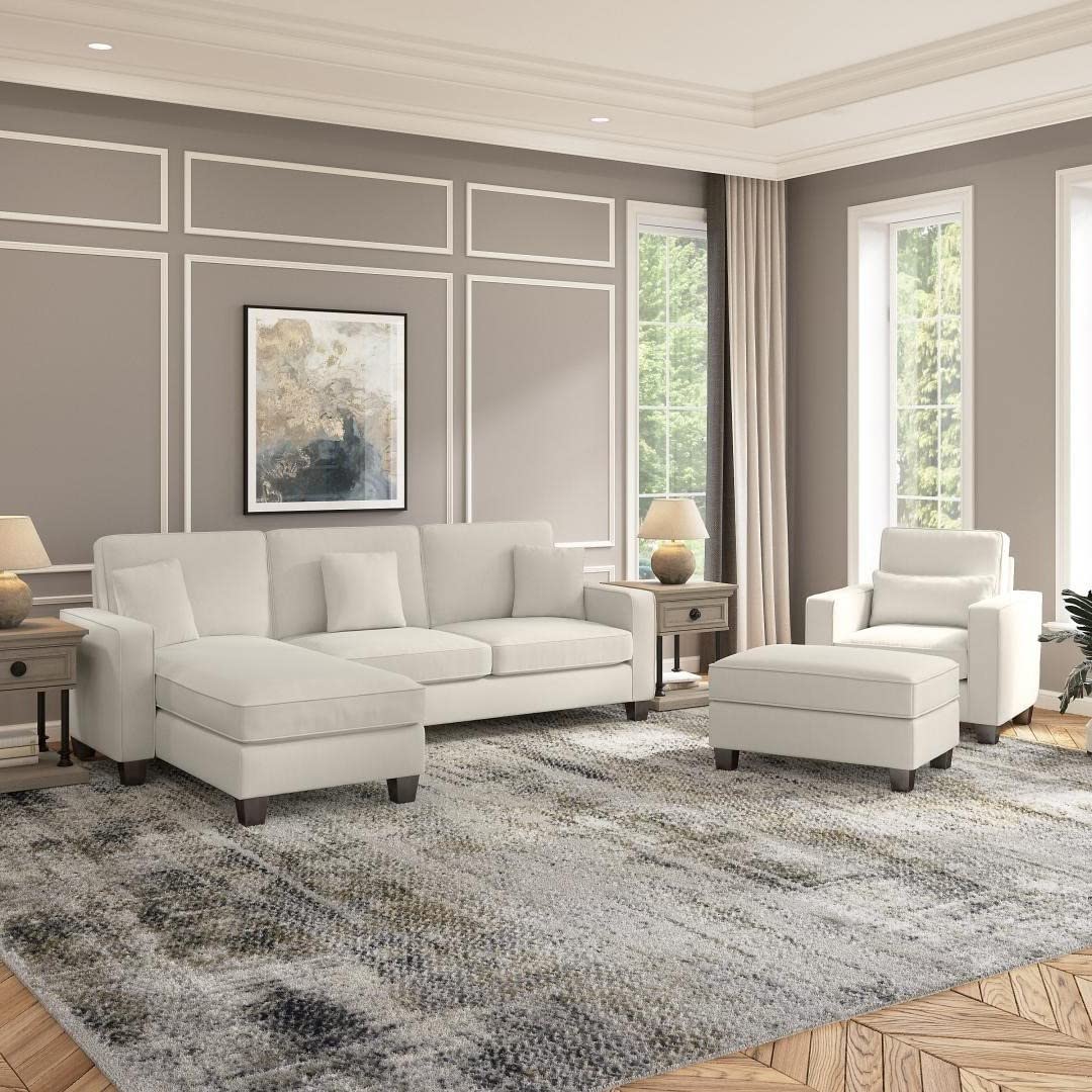 Moscow 1 Seater + 4 Seater L Shape Fabric Sofa With Ottoman For Living Room| Bedroom | Office - Torque India